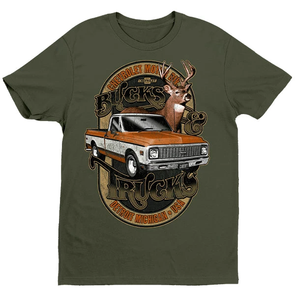 "Bucks And Trucks" T-Shirt G-GM-395-TEE-OLV 3 "Bucks And Trucks" T-Shirt G-GM-395-TEE-OLV