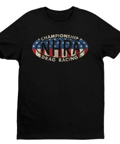 Get Down Art NHRA Oval Logo USA Flag Distressed T-Shirt 507 Black